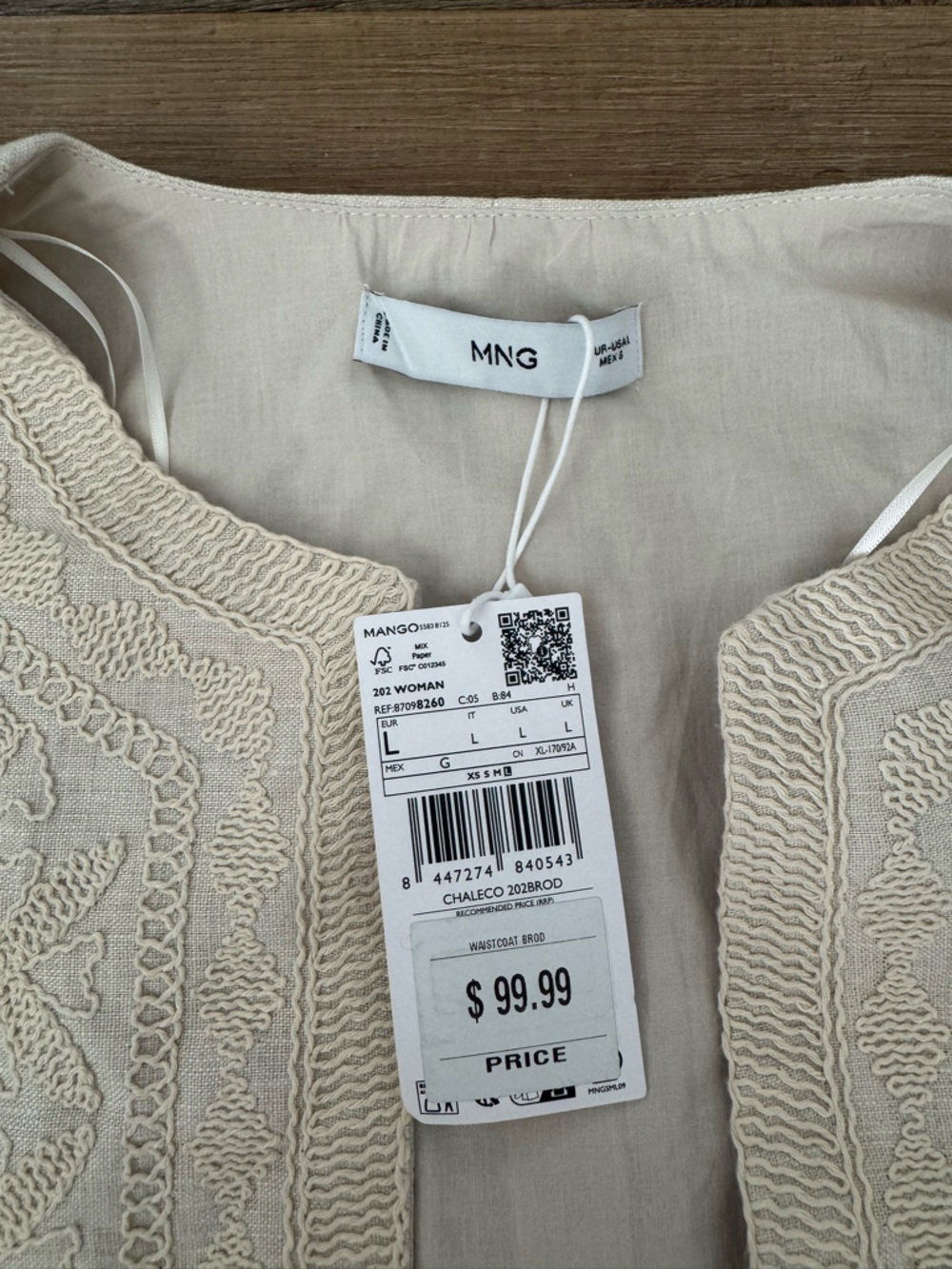 Mango Embroidered Linen Vest Top Large NWT Ecru - Picture 9 of 11